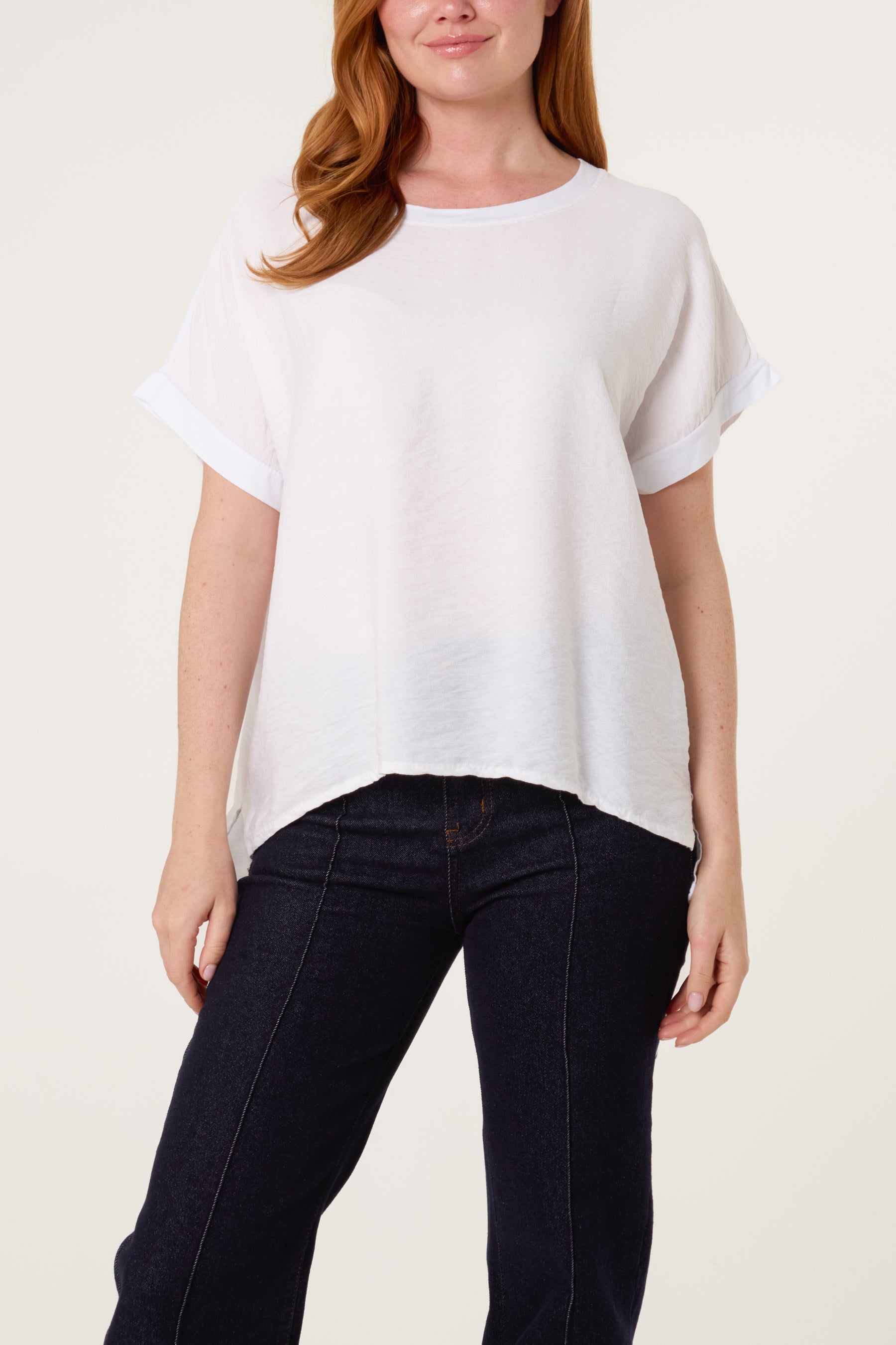 Contrast Edge Asymmetric T-Shirt