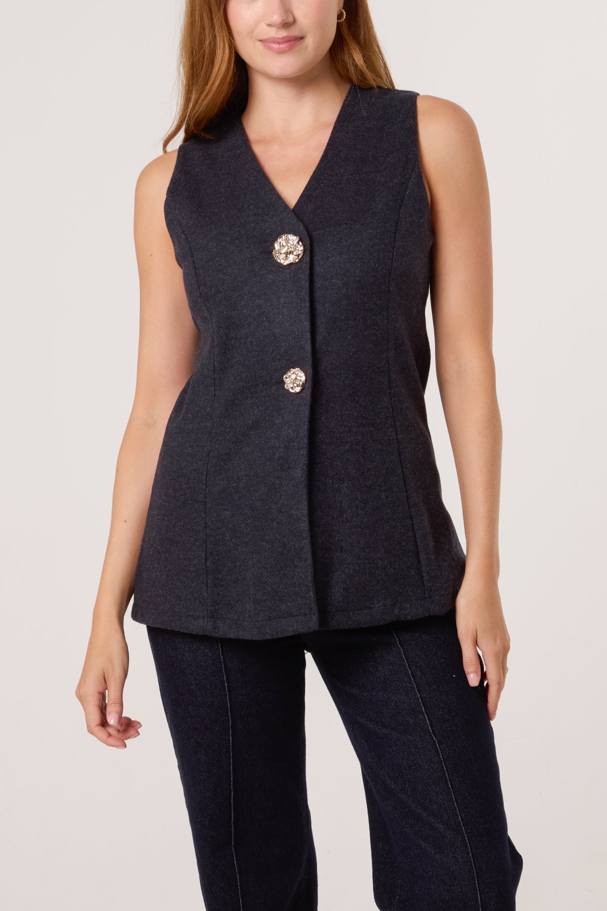 Gold Button Wool-Like Waistcoat