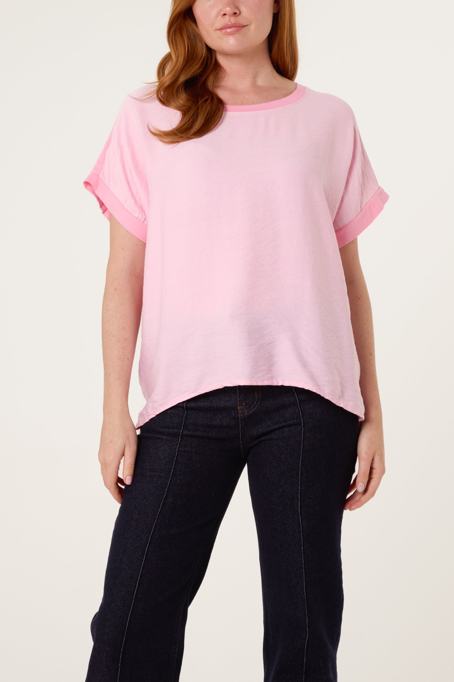Contrast Edge Asymmetric T-Shirt
