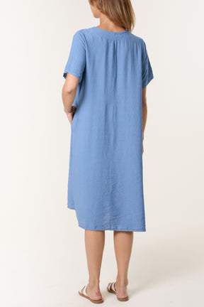 Round Neck Pockets Relaxed Midi Dress