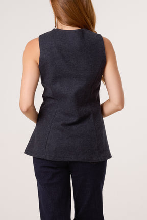 Gold Button Wool-Like Waistcoat