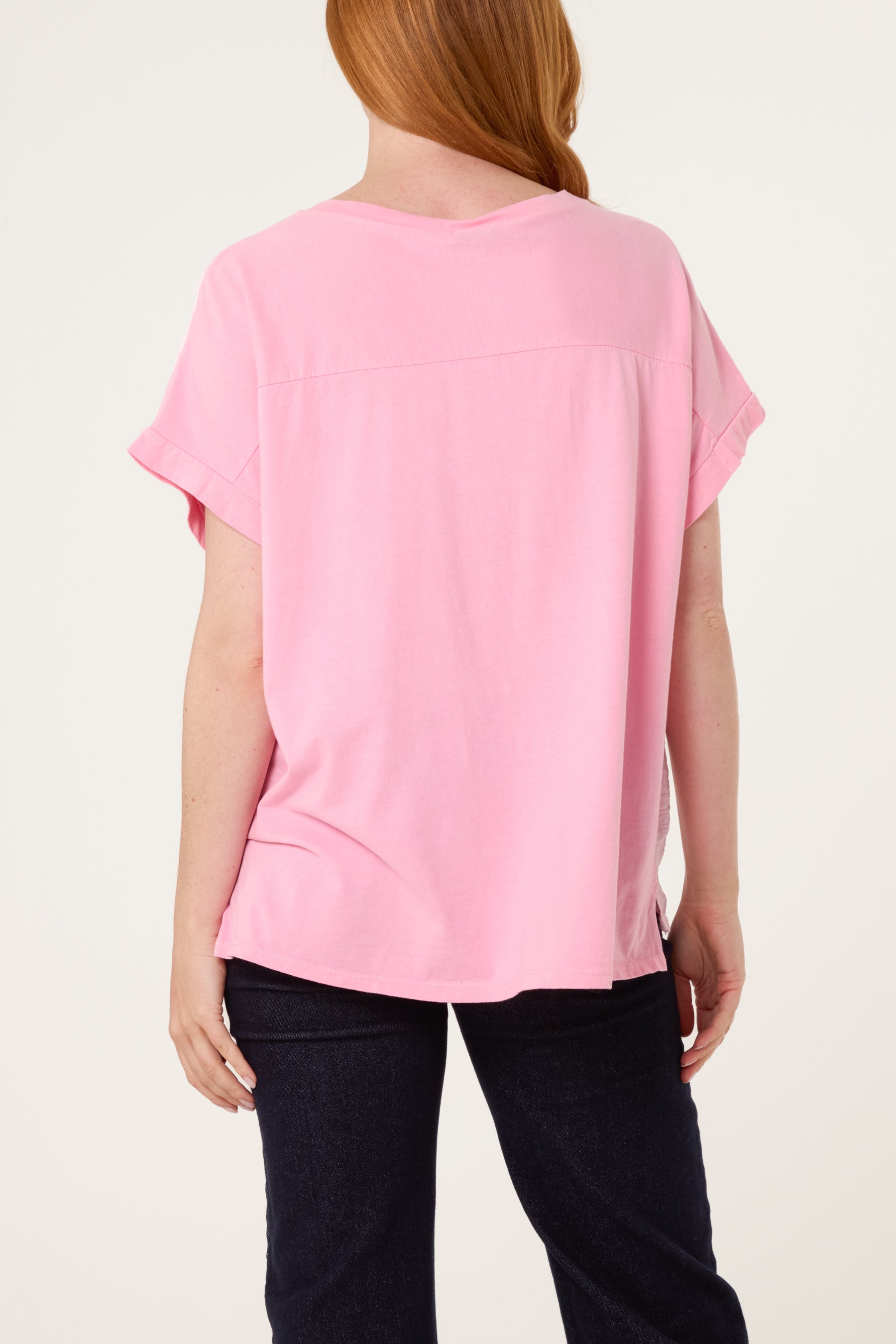 Contrast Edge Asymmetric T-Shirt