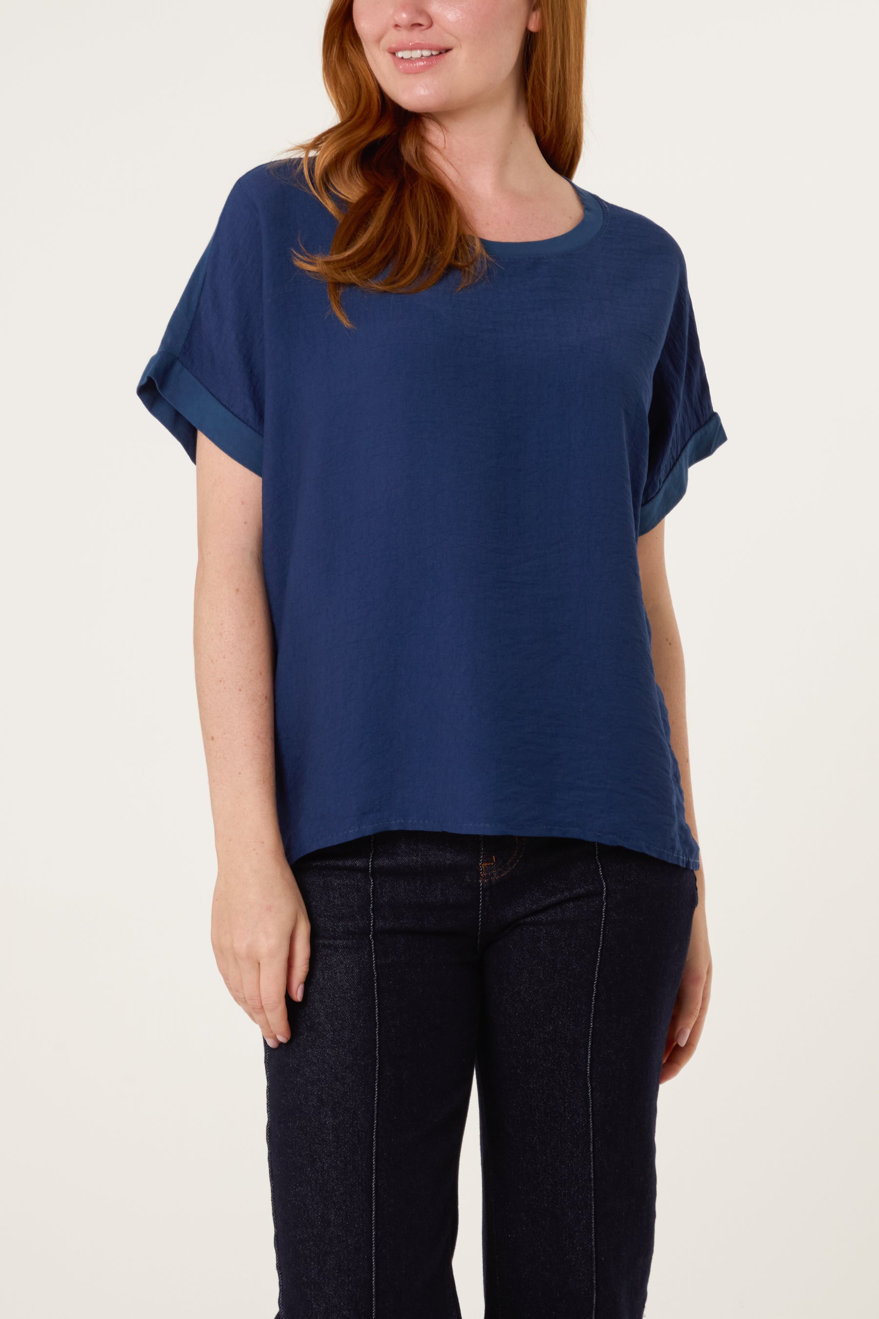 Contrast Edge Asymmetric T-Shirt