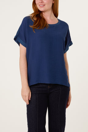 Contrast Edge Asymmetric T-Shirt