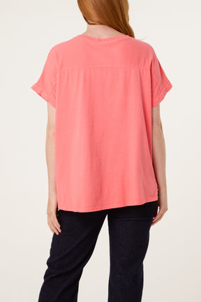 Contrast Edge Asymmetric T-Shirt