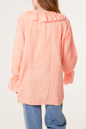 Cheesecloth Pinstripe Ruffle Blouse