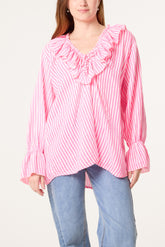 Cheesecloth Pinstripe Ruffle Blouse