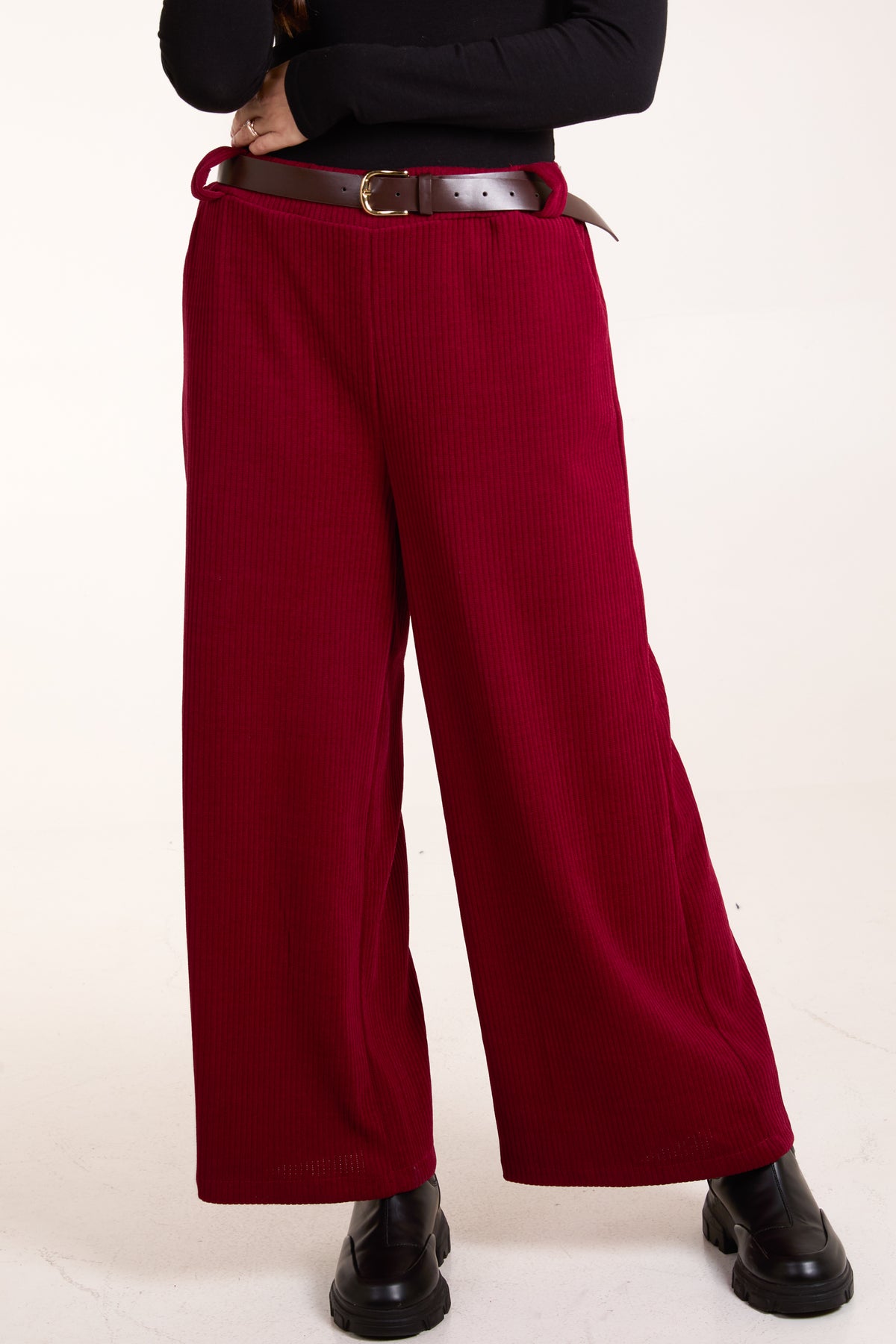 Rib Knit Straight Leg Belted Trouser