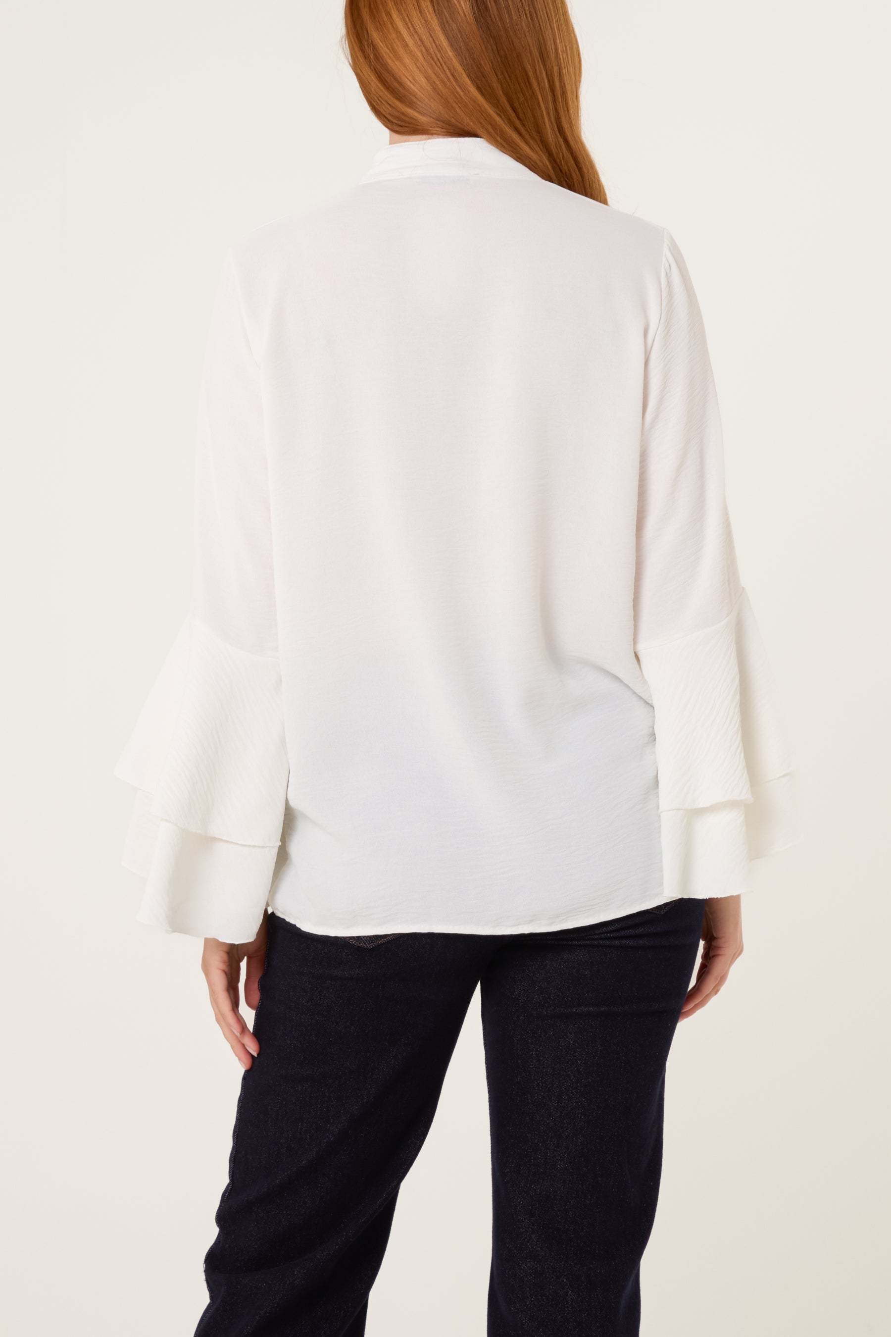 Pleated Sleeve Grandad Collar Blouse