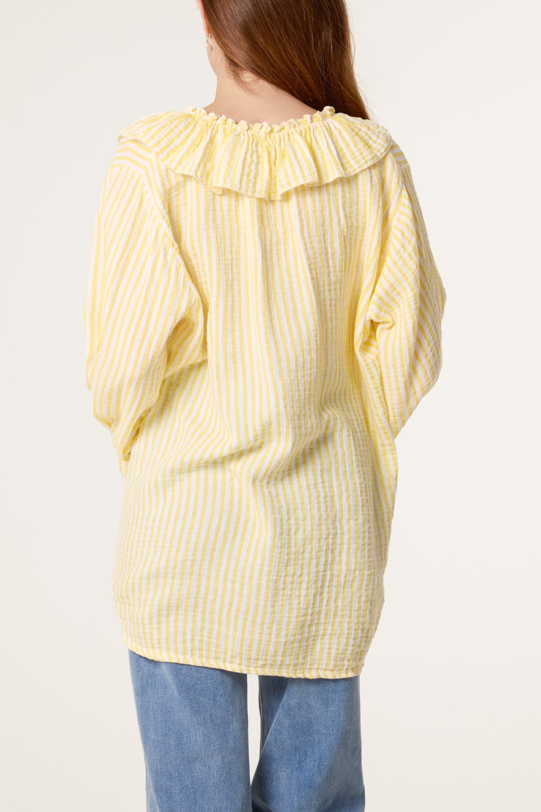 Cheesecloth Pinstripe Ruffle Blouse