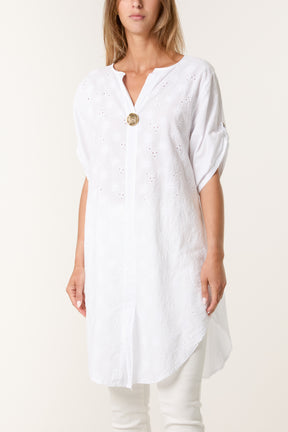 Broderie Anglaise Gold Button Blouse