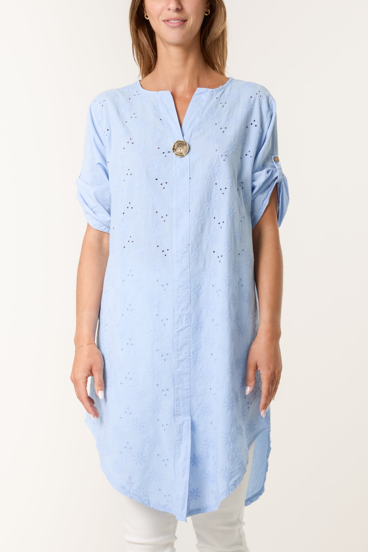 Broderie Anglaise Gold Button Blouse