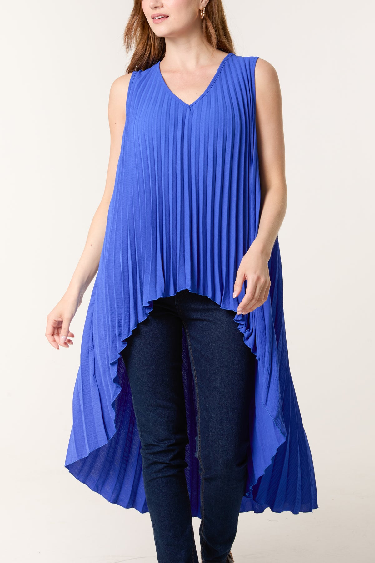 Sleeveless High Low Plisse Top