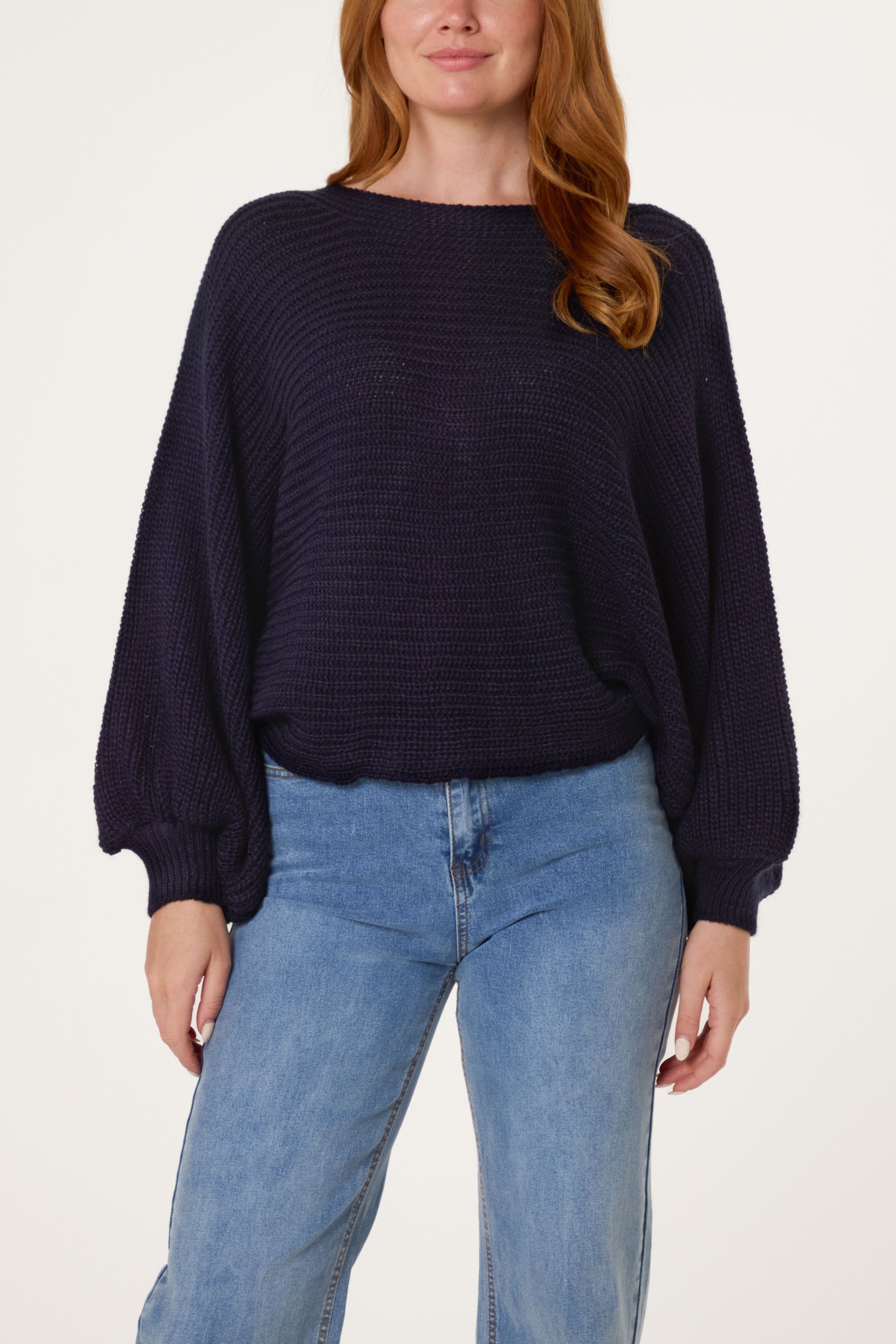 Back Bow Batwing Ribbed Knit Jumper
