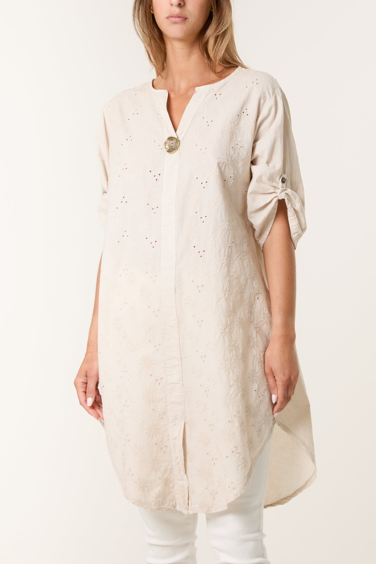 Broderie Anglaise Gold Button Blouse