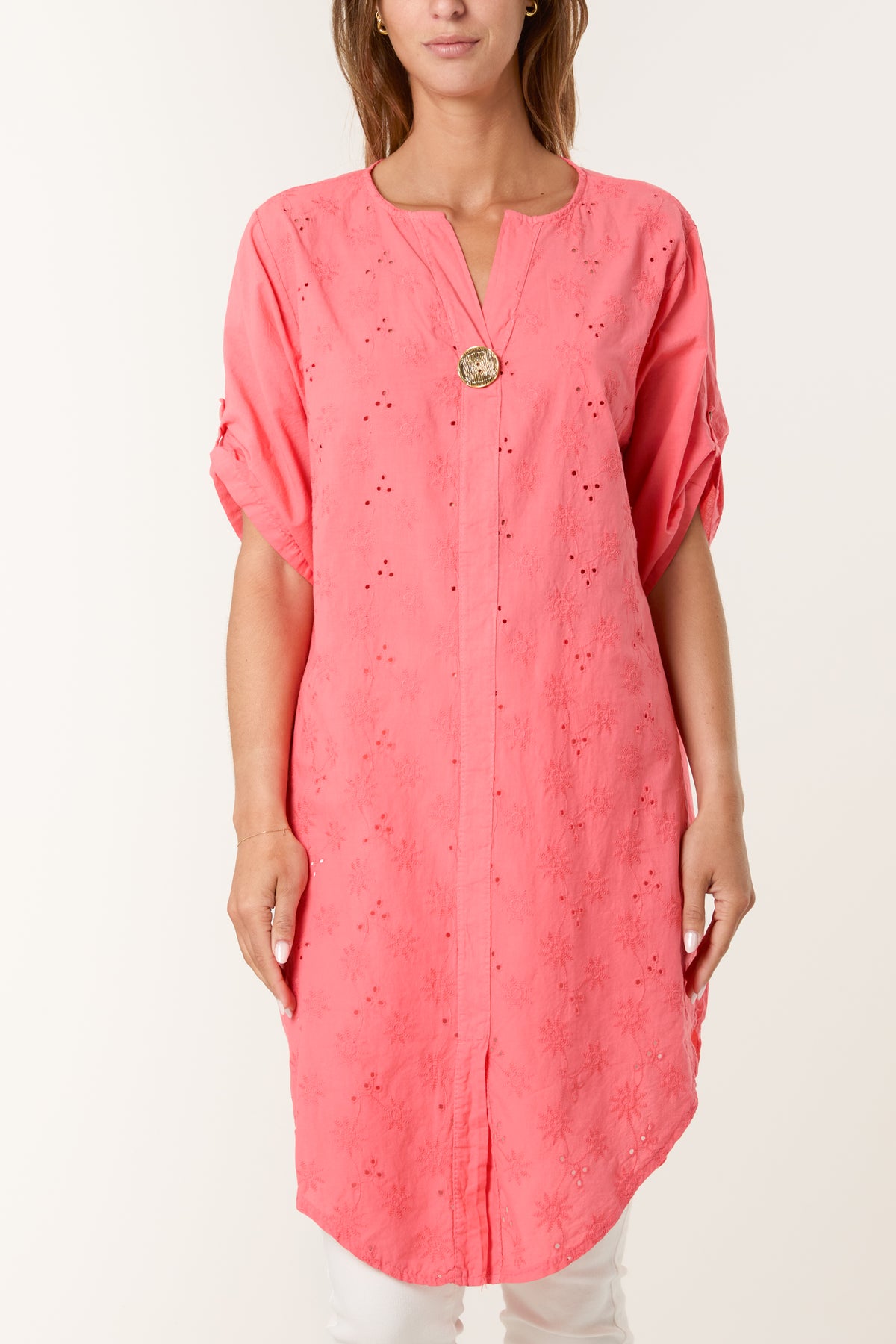 Broderie Anglaise Gold Button Blouse