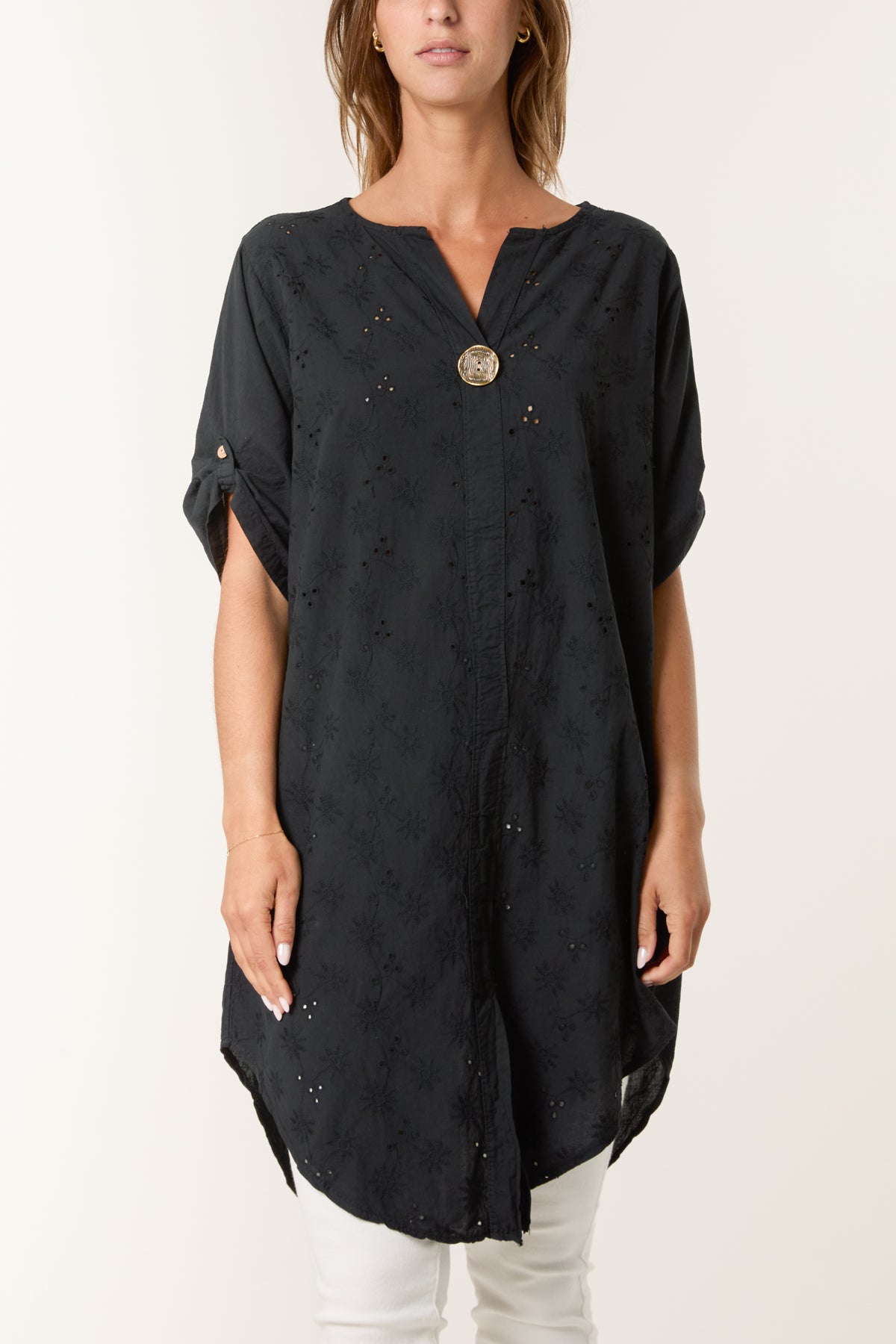 Broderie Anglaise Gold Button Blouse