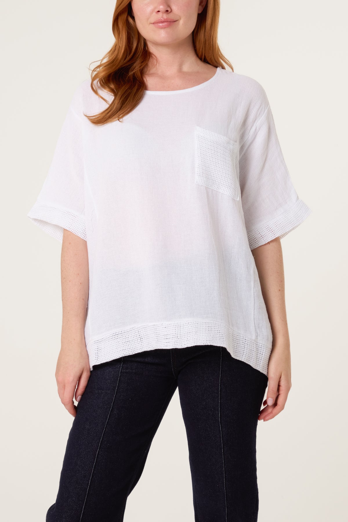 Linen Contrast Pocket Top