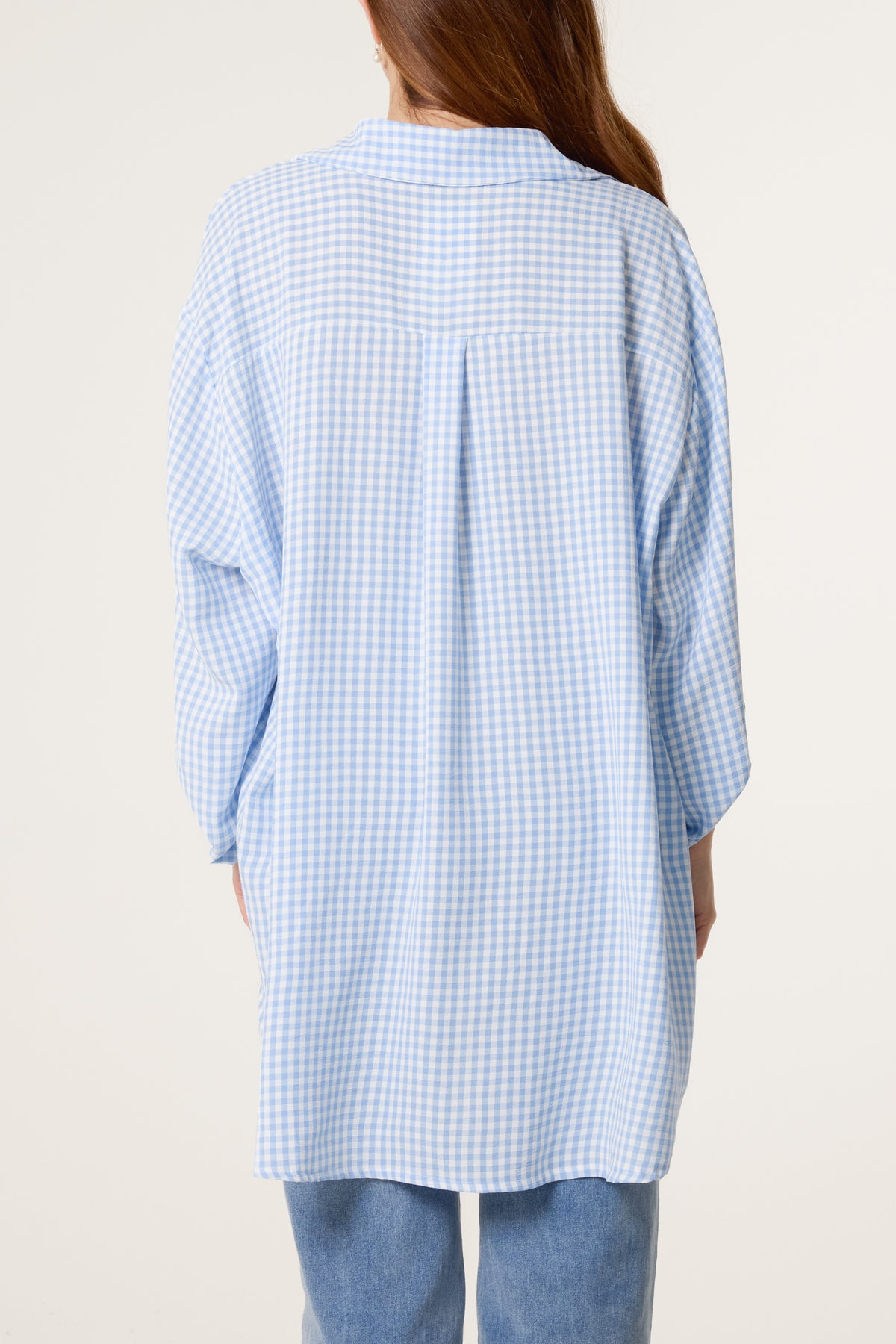 Gingham Asymmetric Longline Cotton Shirt