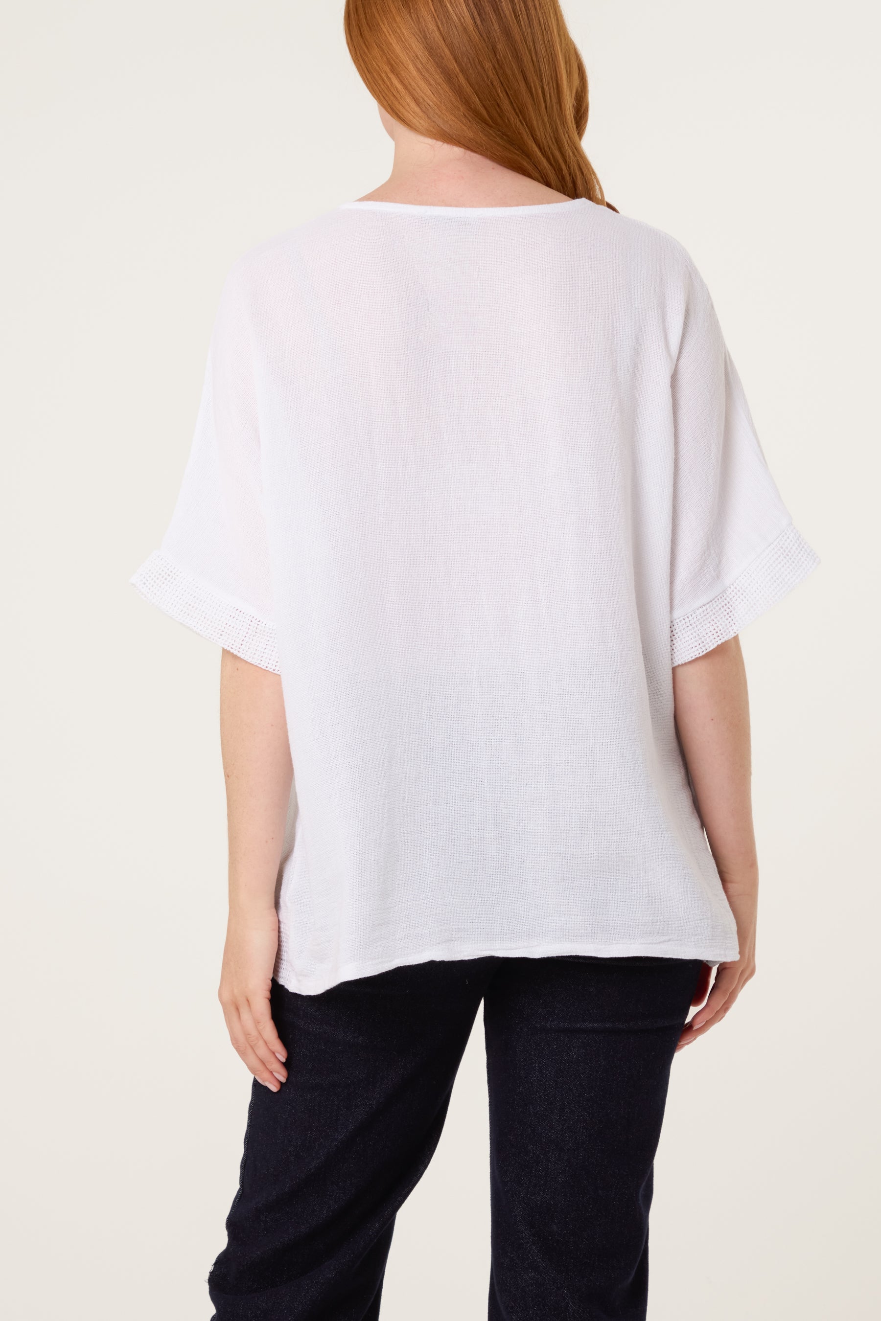 Linen Contrast Pocket Top
