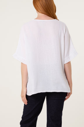 Linen Contrast Pocket Top