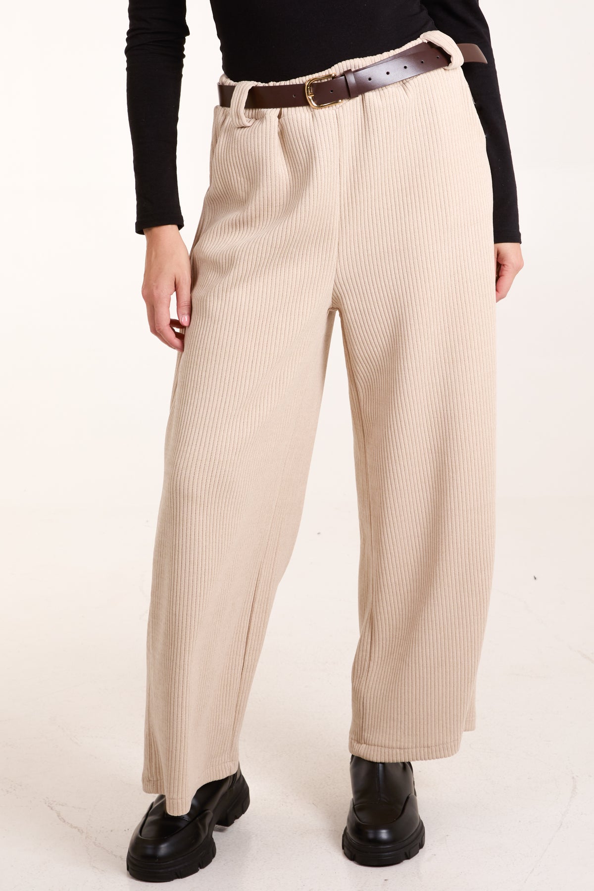 Rib Knit Straight Leg Belted Trouser