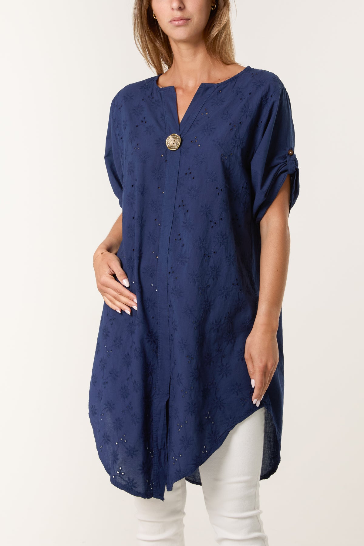 Broderie Anglaise Gold Button Blouse