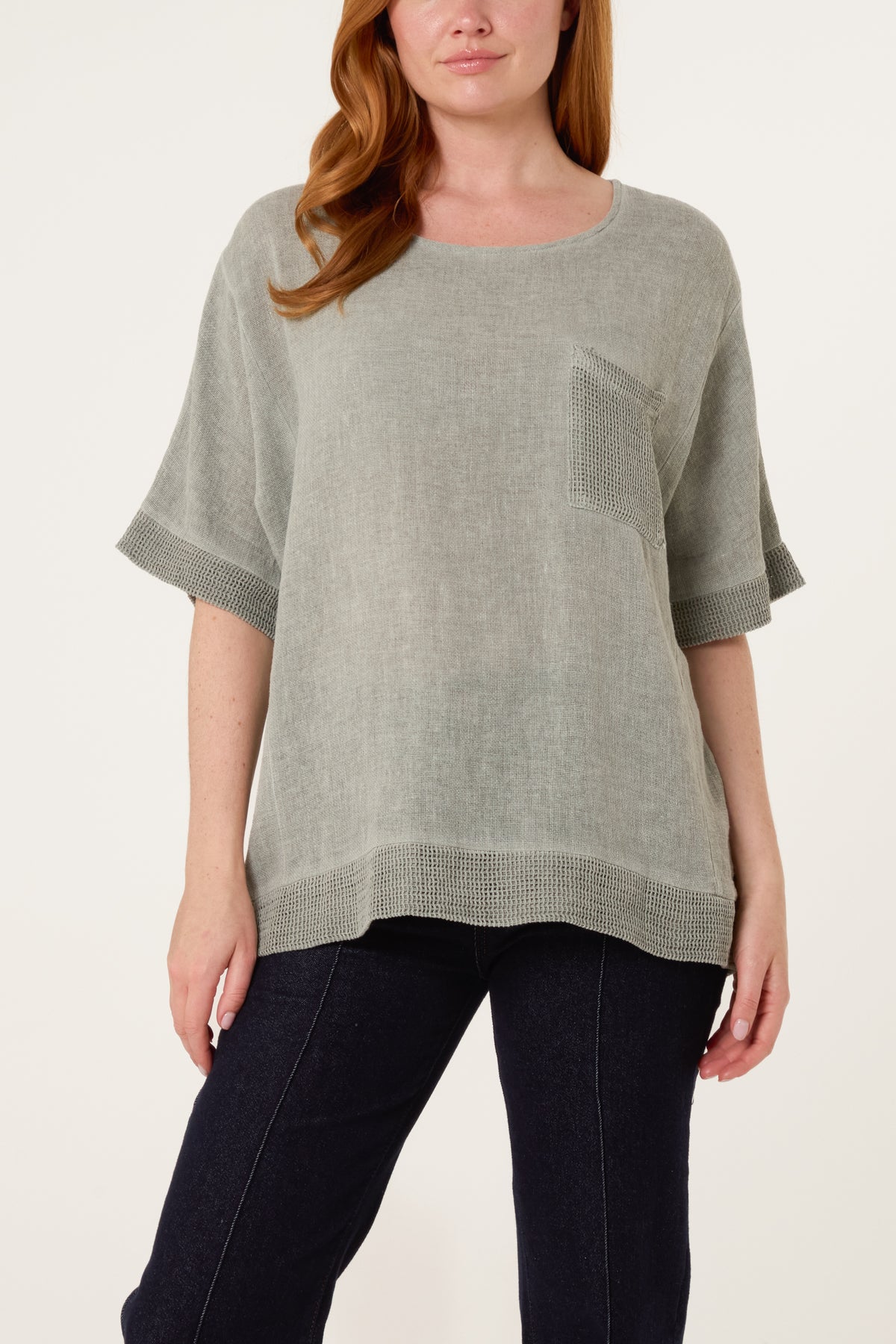 Linen Contrast Pocket Top