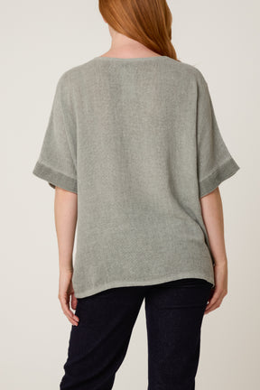 Linen Contrast Pocket Top