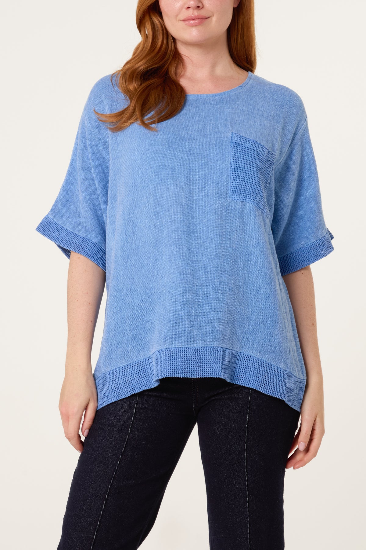 Linen Contrast Pocket Top