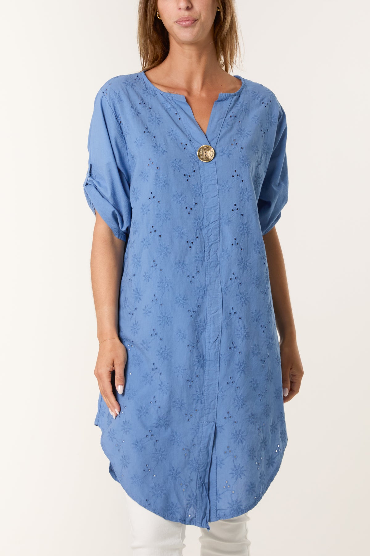 Broderie Anglaise Gold Button Blouse