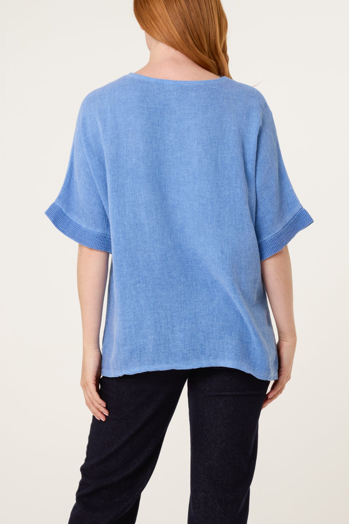 Linen Contrast Pocket Top