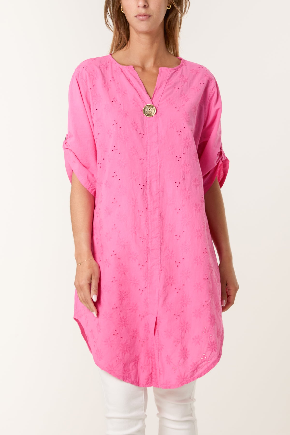 Broderie Anglaise Gold Button Blouse