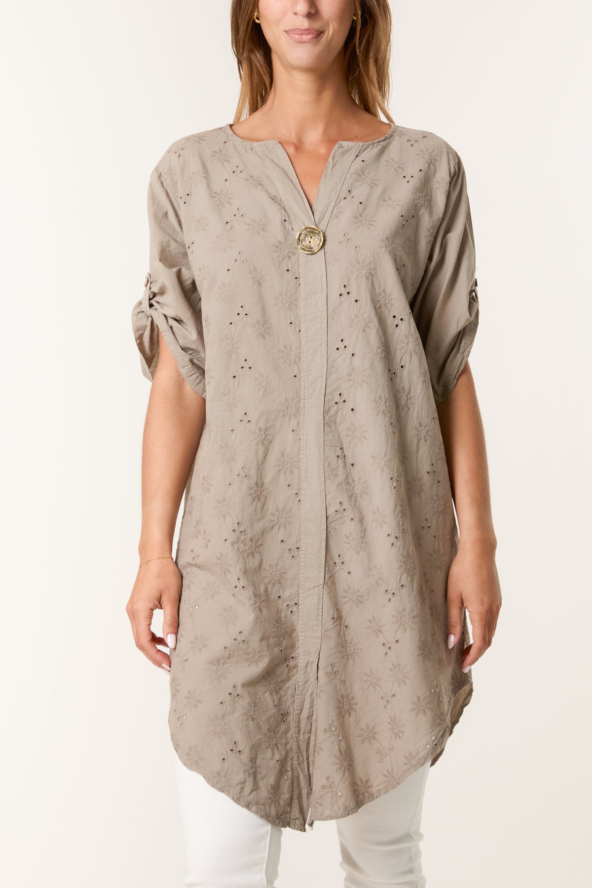Broderie Anglaise Gold Button Blouse