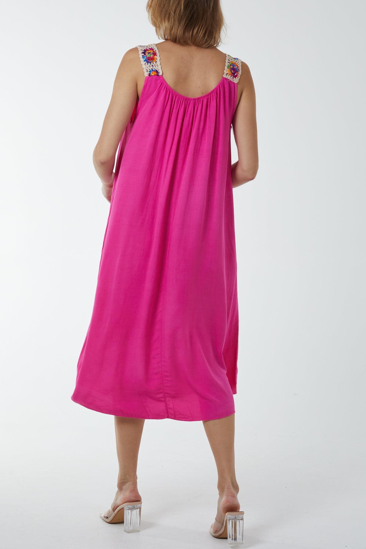 Crochet Sleeve Scoop Neck Midi Dress