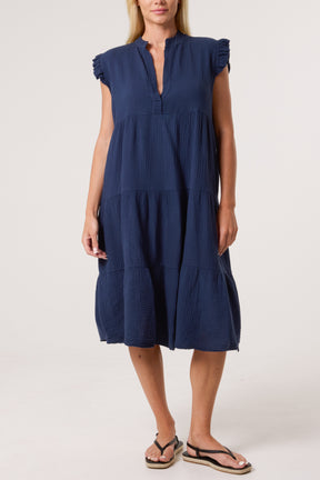 Cotton Frill Sleeved Midi Dress