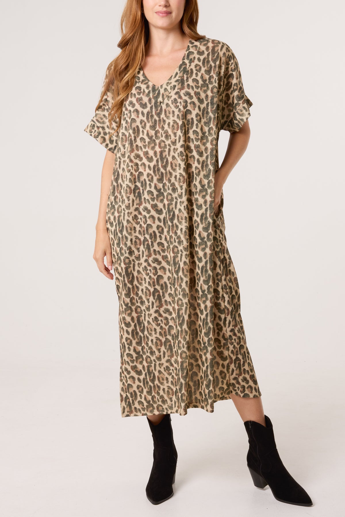 Shimmer Animal Print Midi Dress