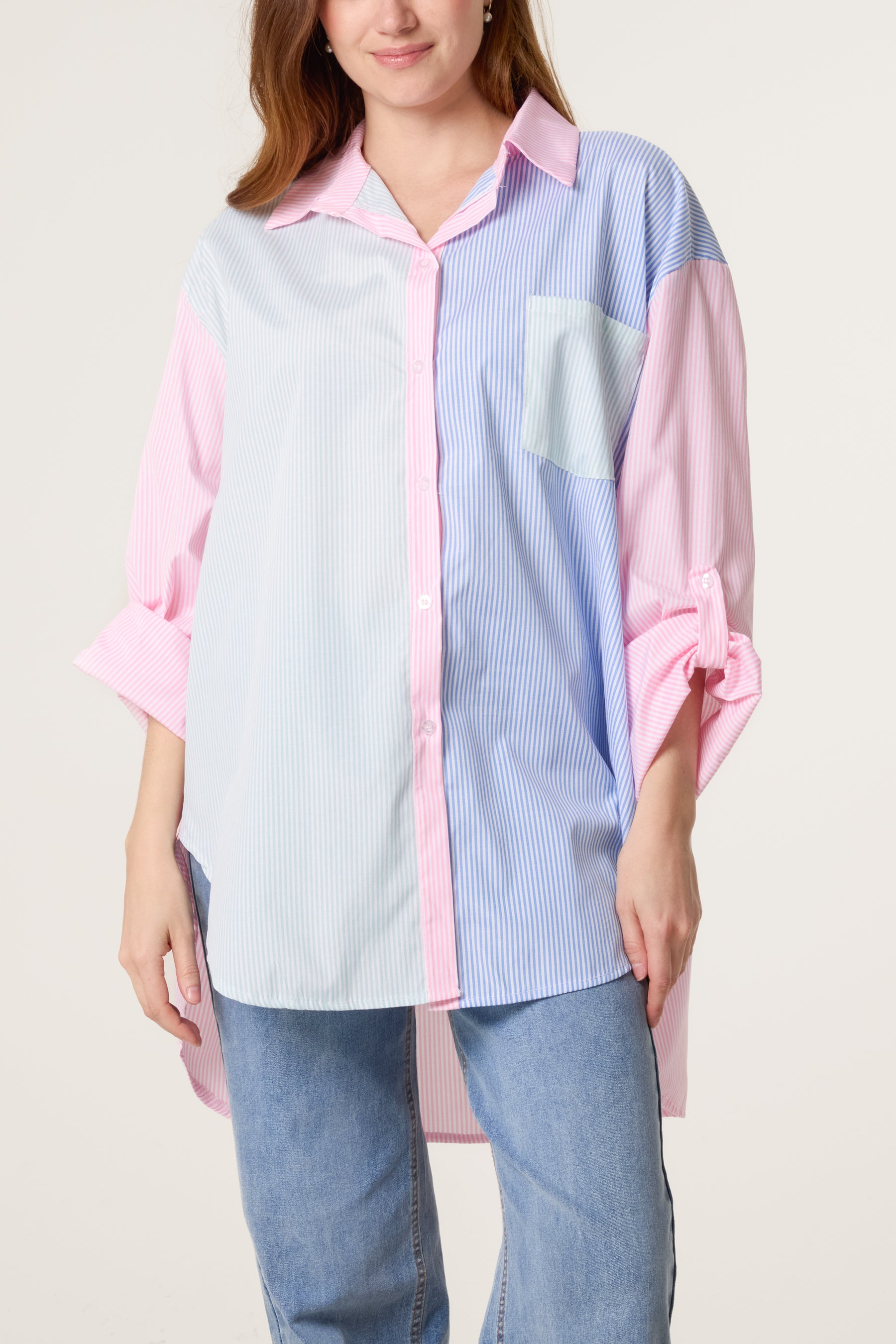 Colourful Striped Asymmetric Longline Shirt
