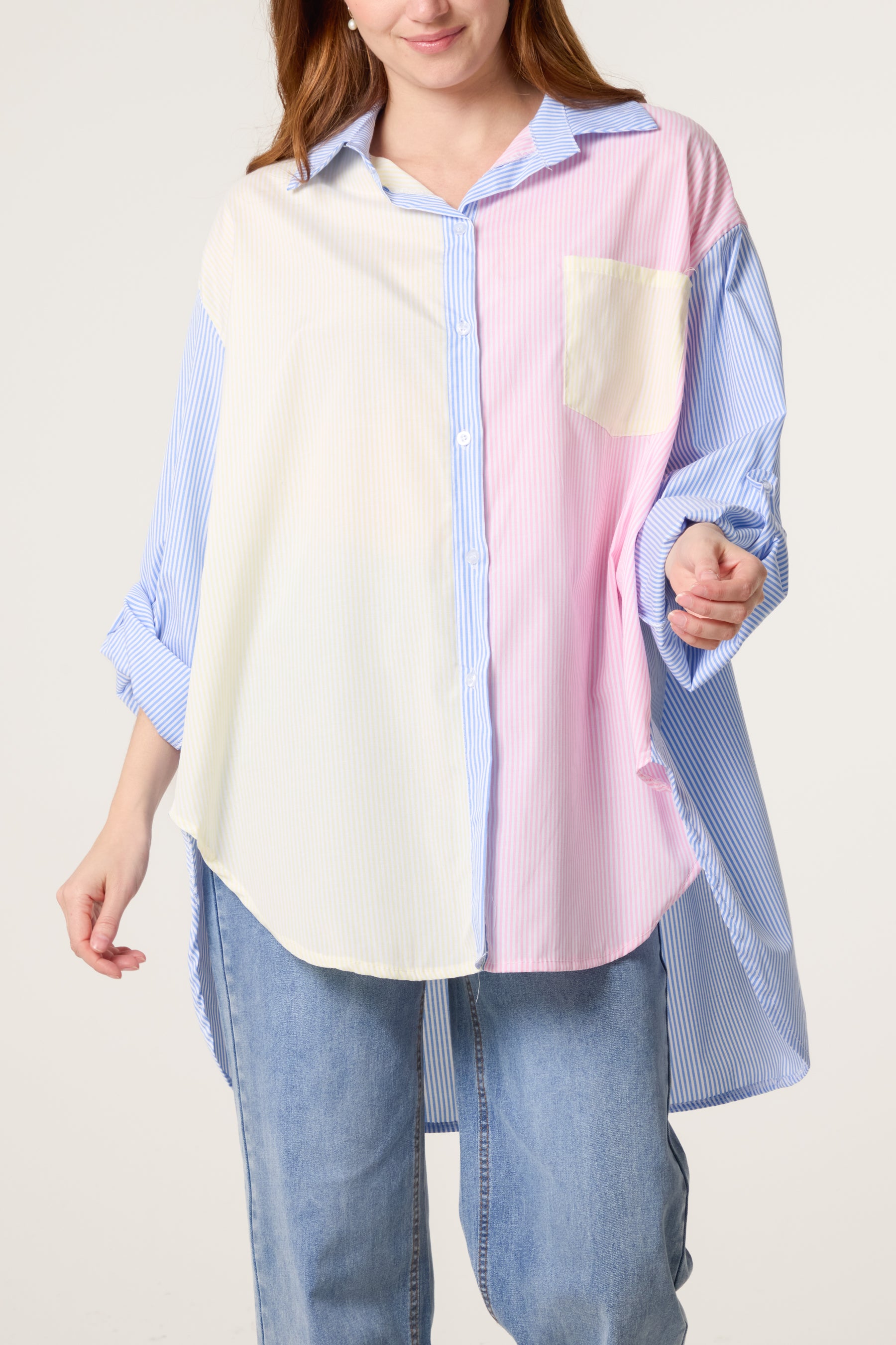 Colourful Striped Asymmetric Longline Shirt