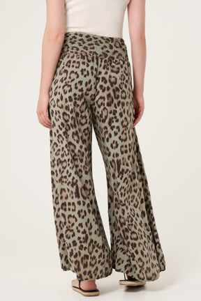 Leopard Print Elastic Wide Leg Trousers