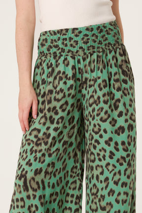 Leopard Print Elastic Wide Leg Trousers