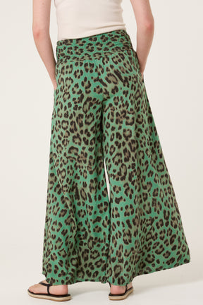 Leopard Print Elastic Wide Leg Trousers