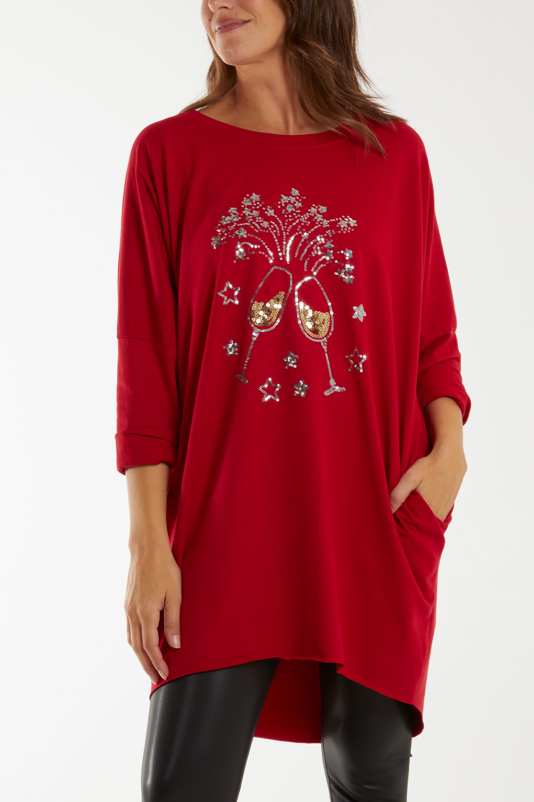 Sequin Glasses Pockets Sweatshirt Dress