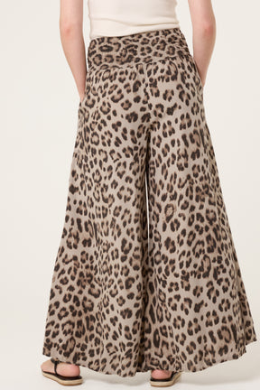 Leopard Print Elastic Wide Leg Trousers