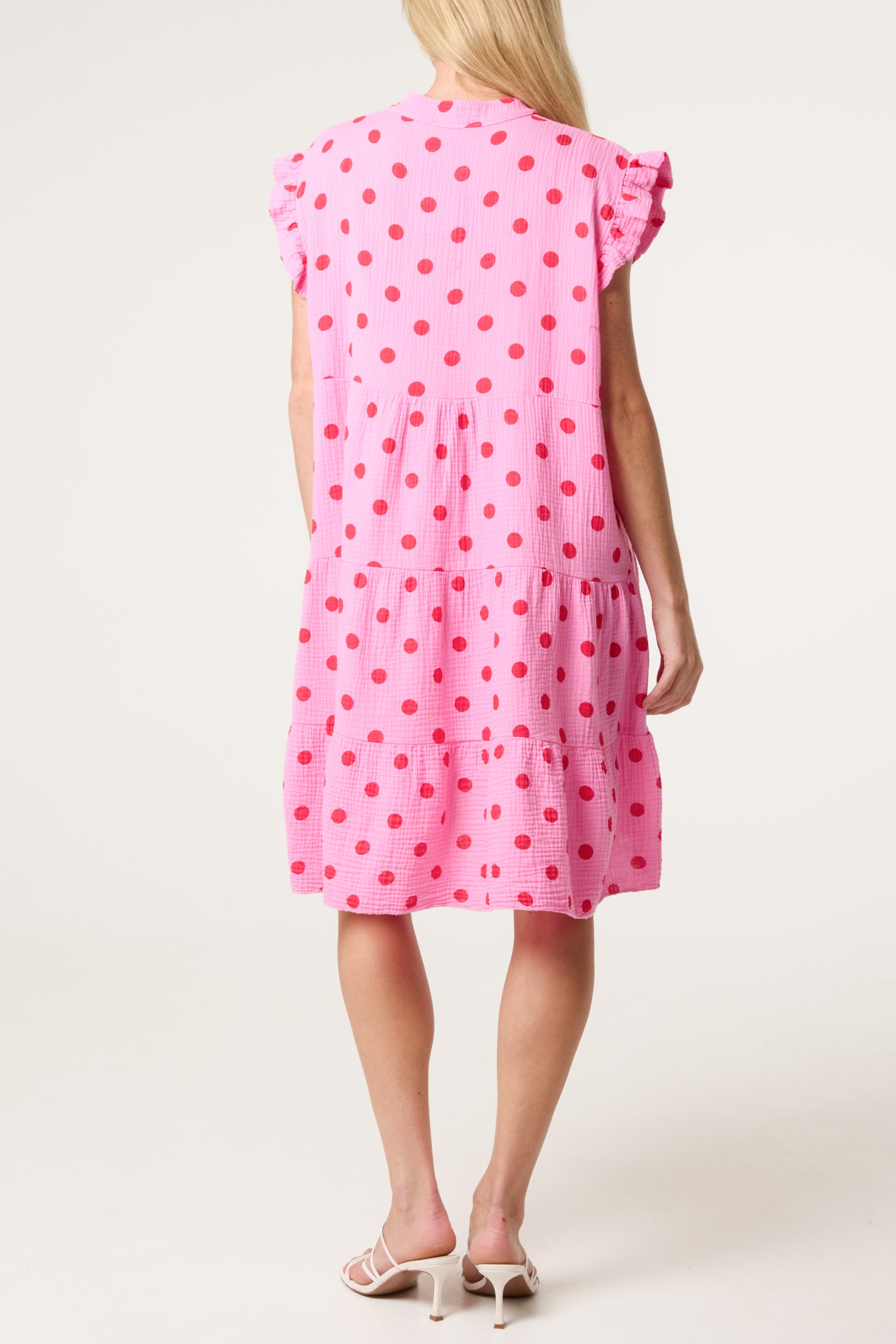 Polka Dot Frill Sleeve Tiered Mini Dress