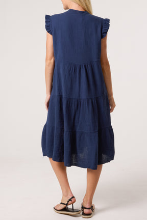 Cotton Frill Sleeved Midi Dress