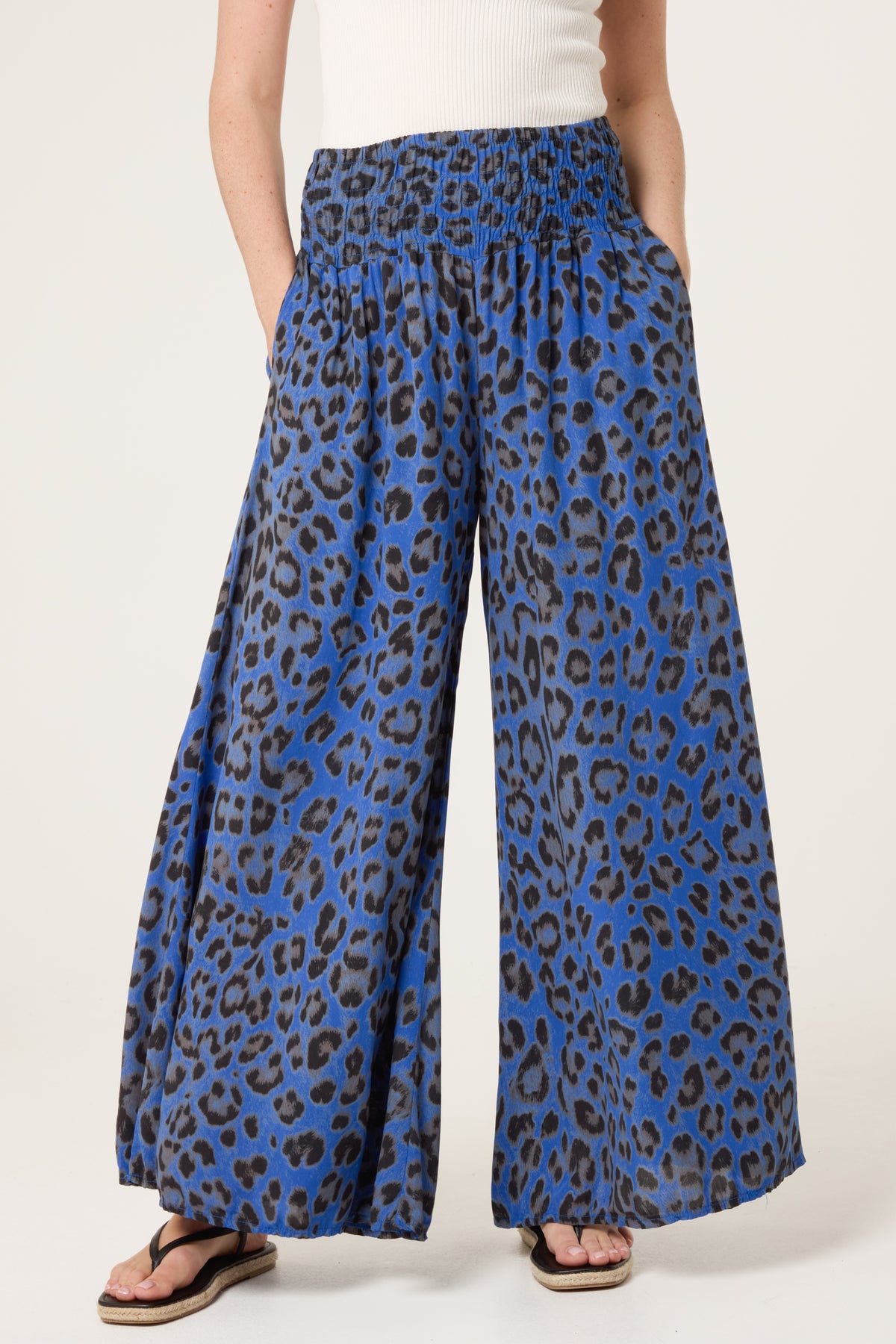 Leopard Print Elastic Wide Leg Trousers