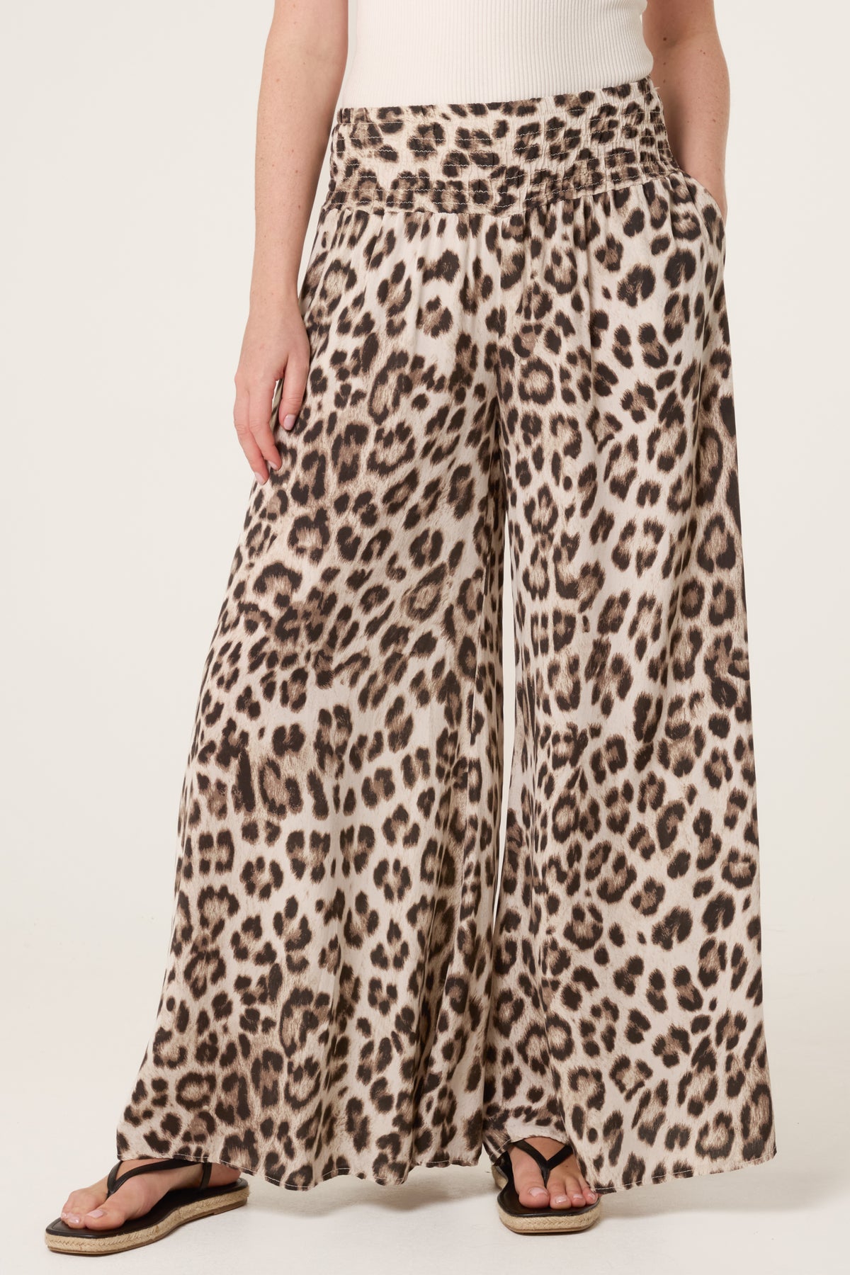 Leopard Print Elastic Wide Leg Trousers