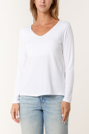Basic V-Neck Stretch Long Sleeve Top