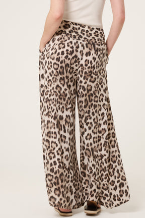 Leopard Print Elastic Wide Leg Trousers